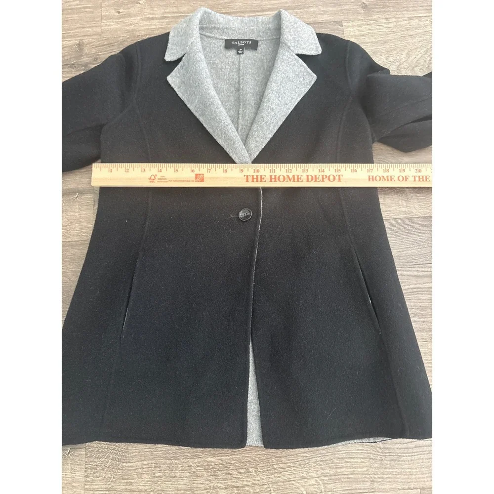 Talots Petite Black Grey Double Faced Wool Blend Coat Jacket 2P CN1204 04/19 - Picture 7 of 8